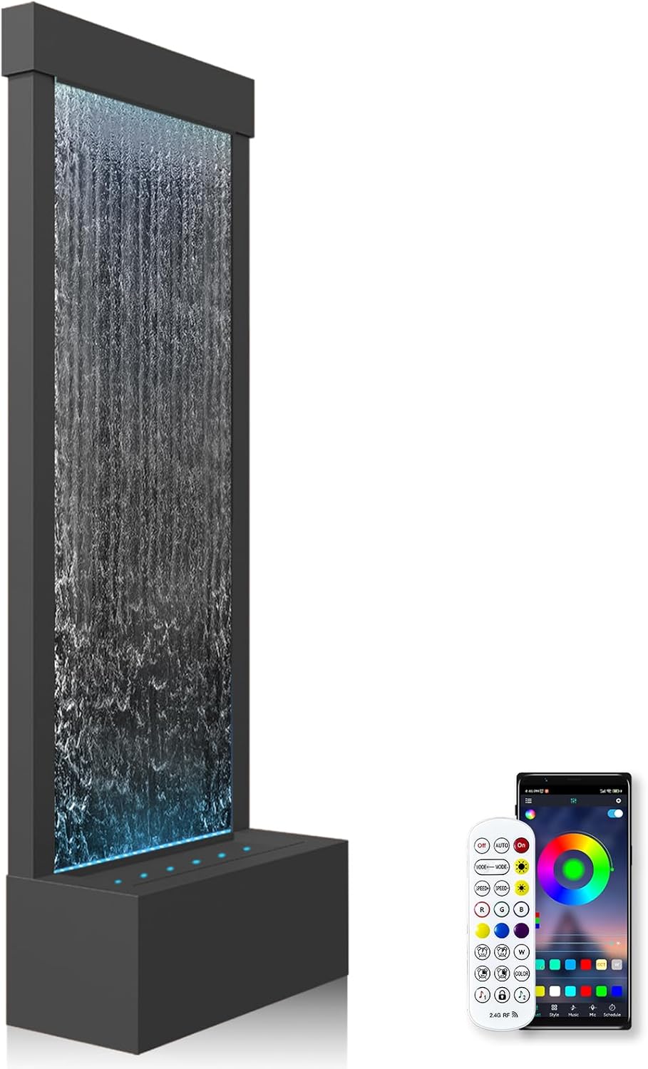 Wasserfall-Zimmerbrunnen mit LED und App-Steuerung, Schwarz (App -Steuerung)