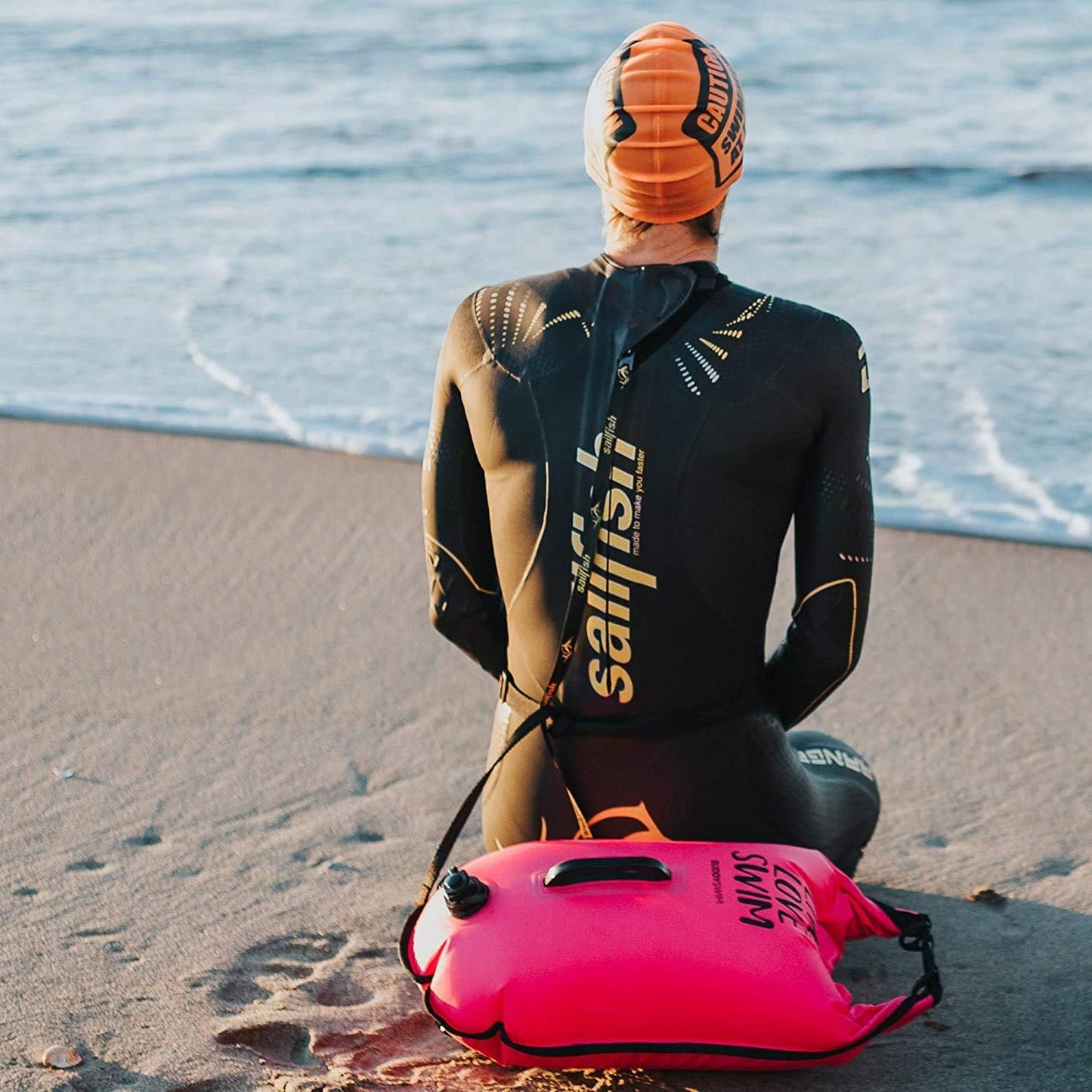Schwimmboje mit Badekappe, Rosa