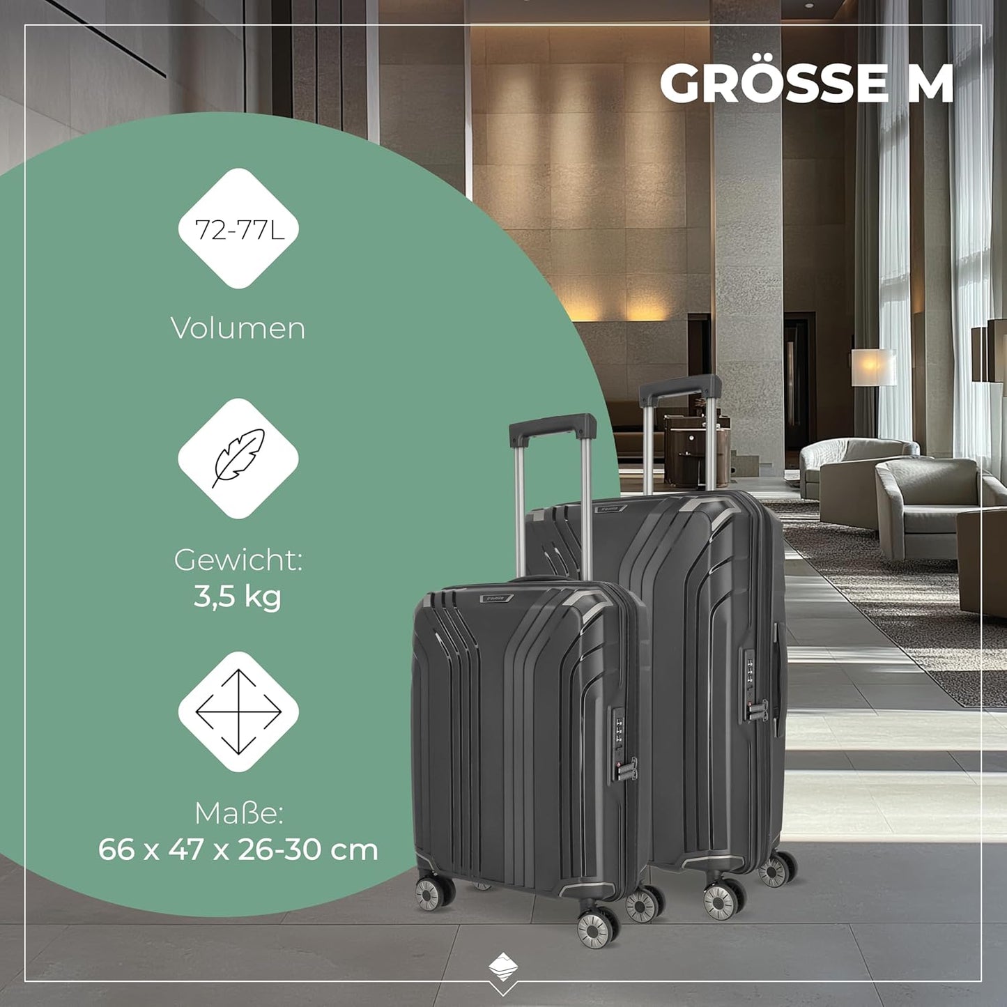 3-teiliges Hartschalenkoffer Set ELVAA mit TSA Schloss, Schwarz, Koffer Set (L/M/S)