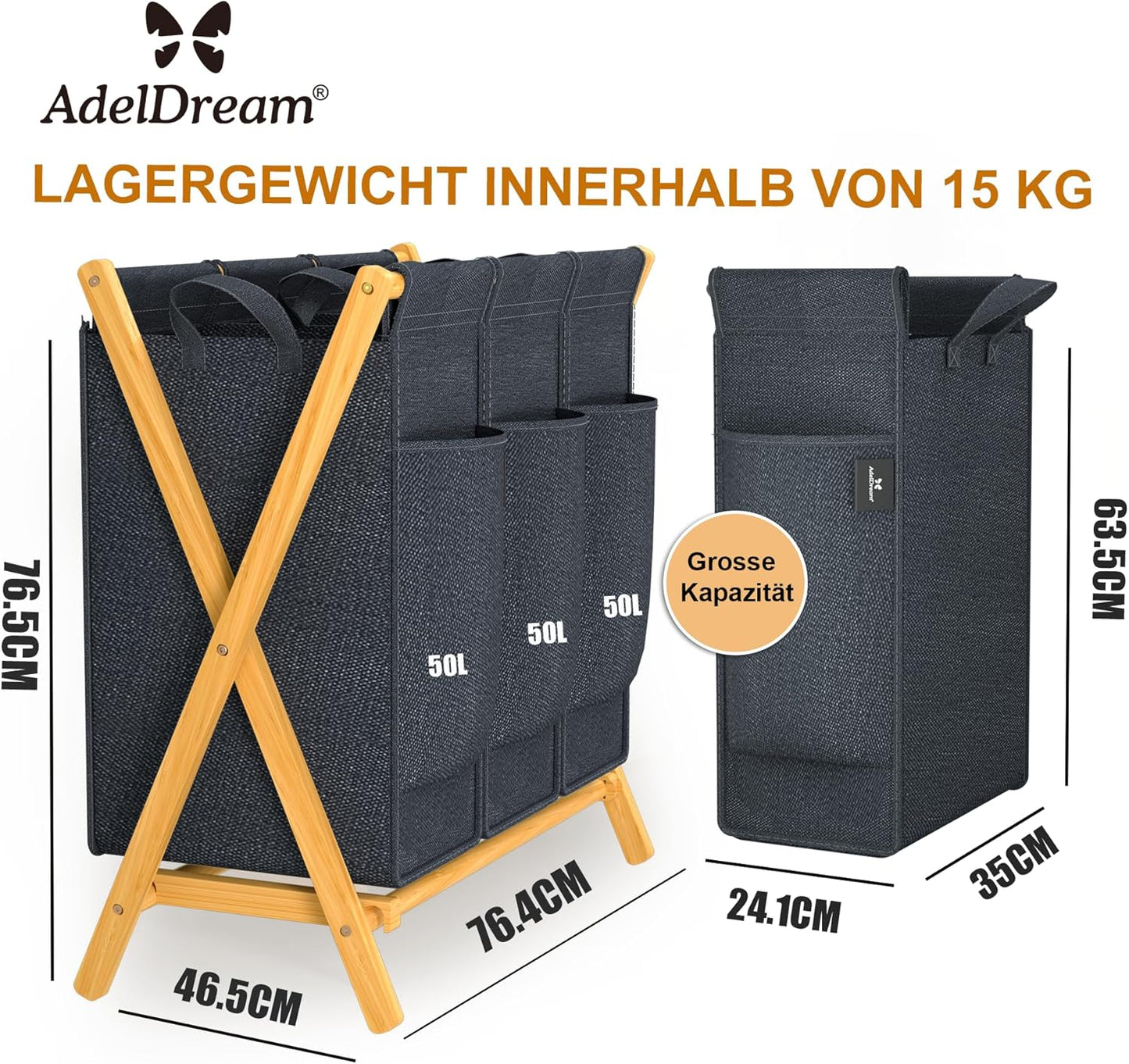 Wäschesortierer, 150l Grau