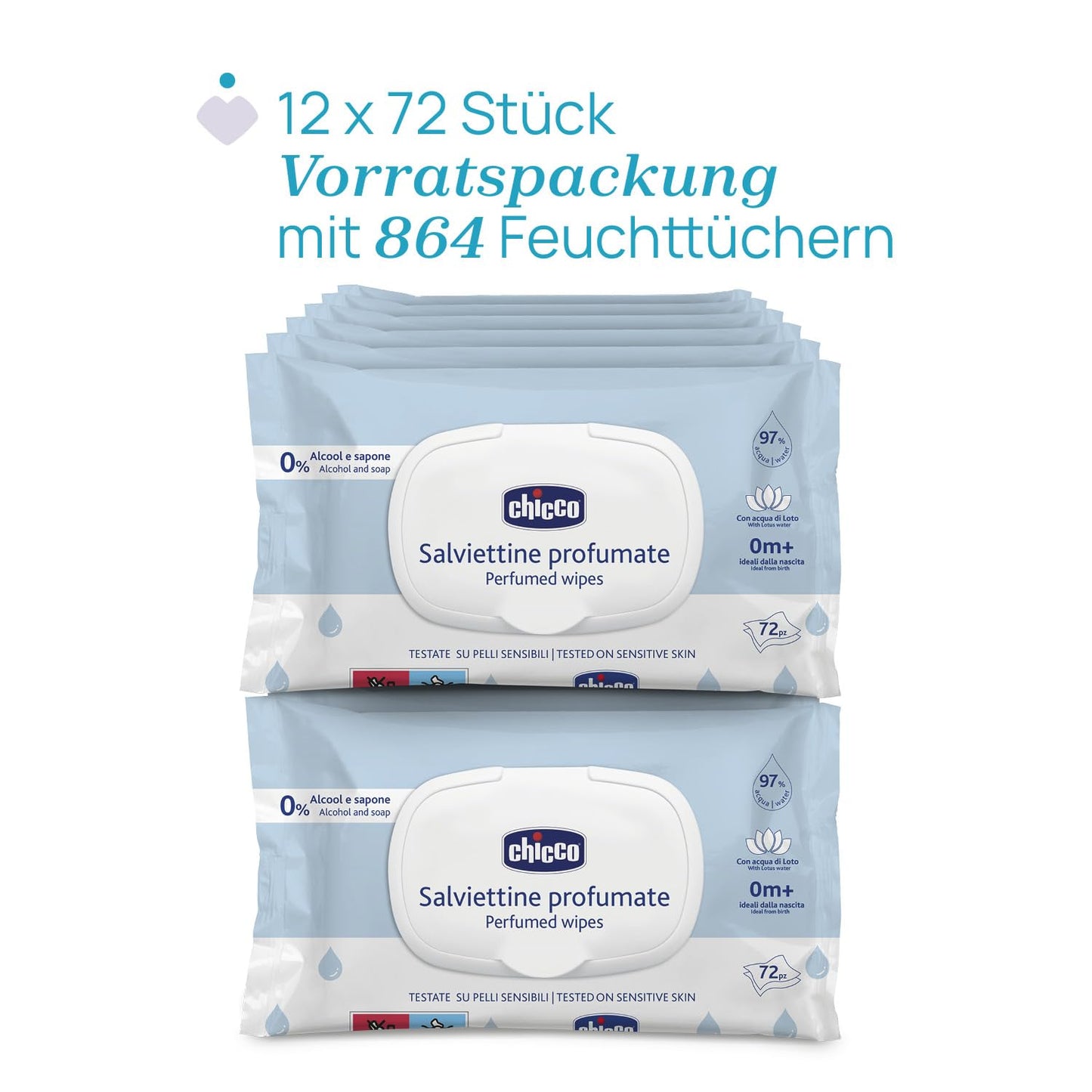 Neugeborenen-Reinigungstücher-Set mit Flip Cover, 72 count (Pack of 12) Parfümiert mit Plaquette