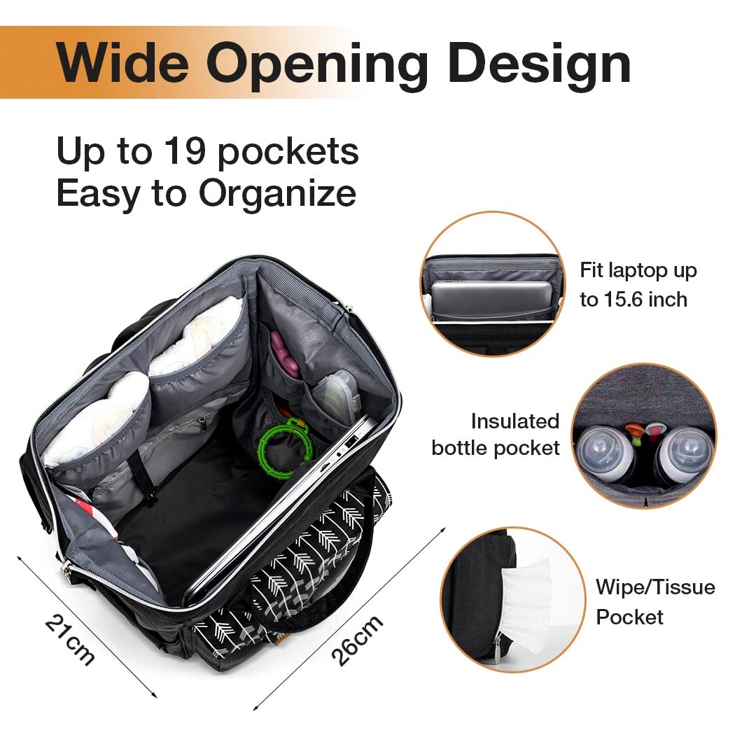 Wickelrucksack mit Wickelunterlage, Schwarz