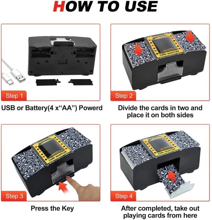 Automatischer Kartenmischer für Poker & Blackjack, 1-2 Deck Usb-c/Batteriebetrieben