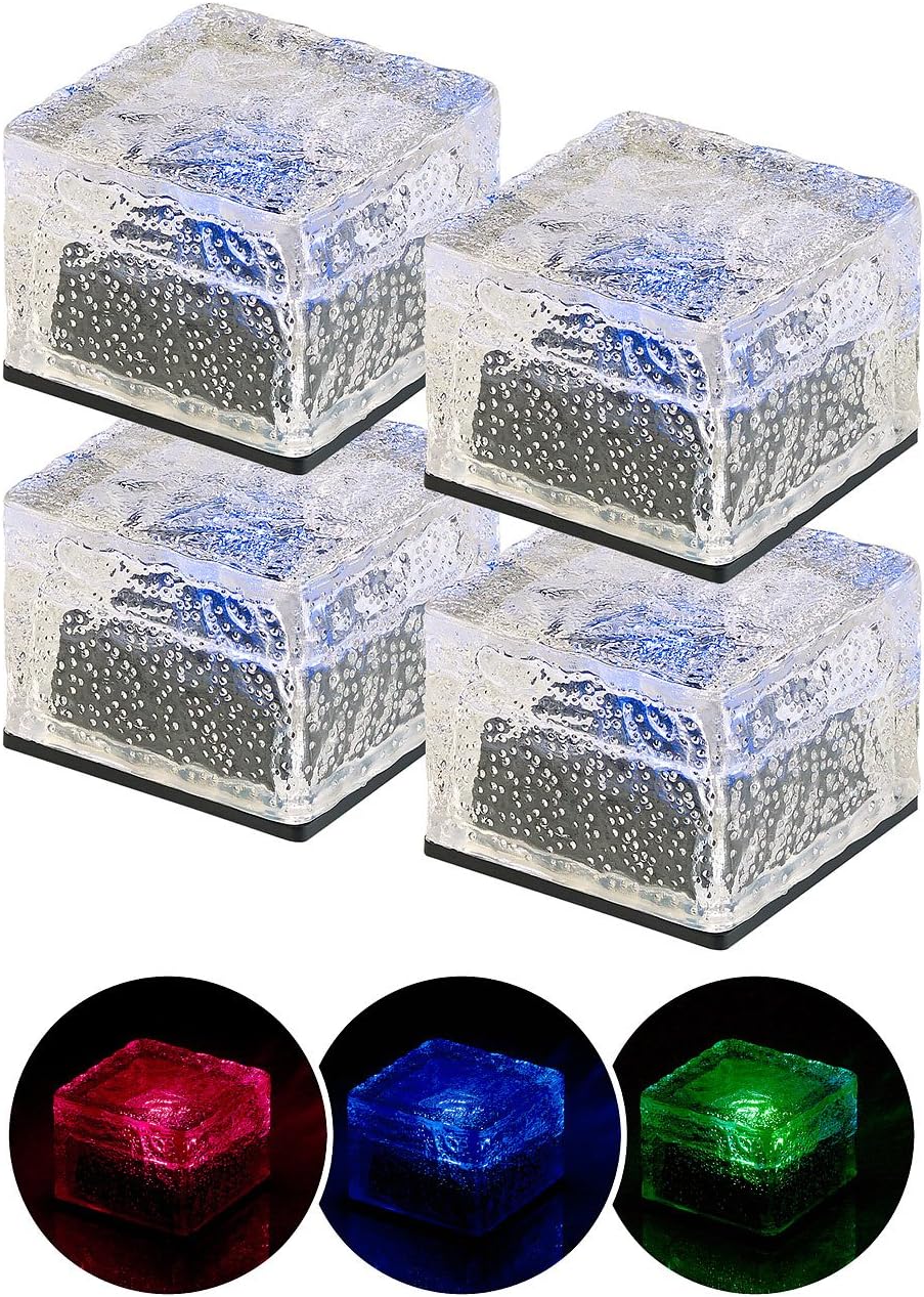 4-teiliges Solar-RGB-LED-Glasbausteine-Set mit Dämmerungssensor, 4er- Set
