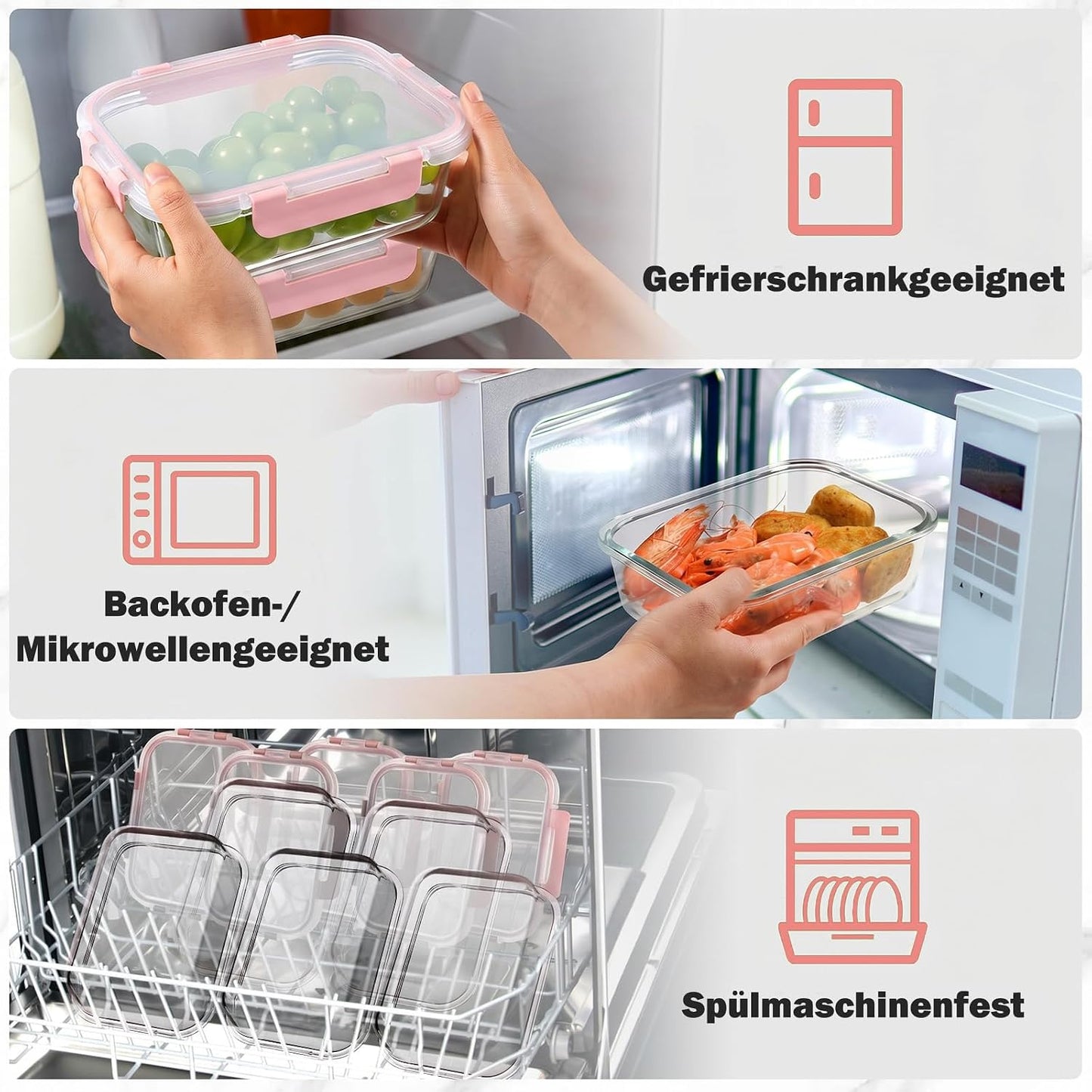 12-teiliges Glasbehälter-Set, Rosa-12 Stück