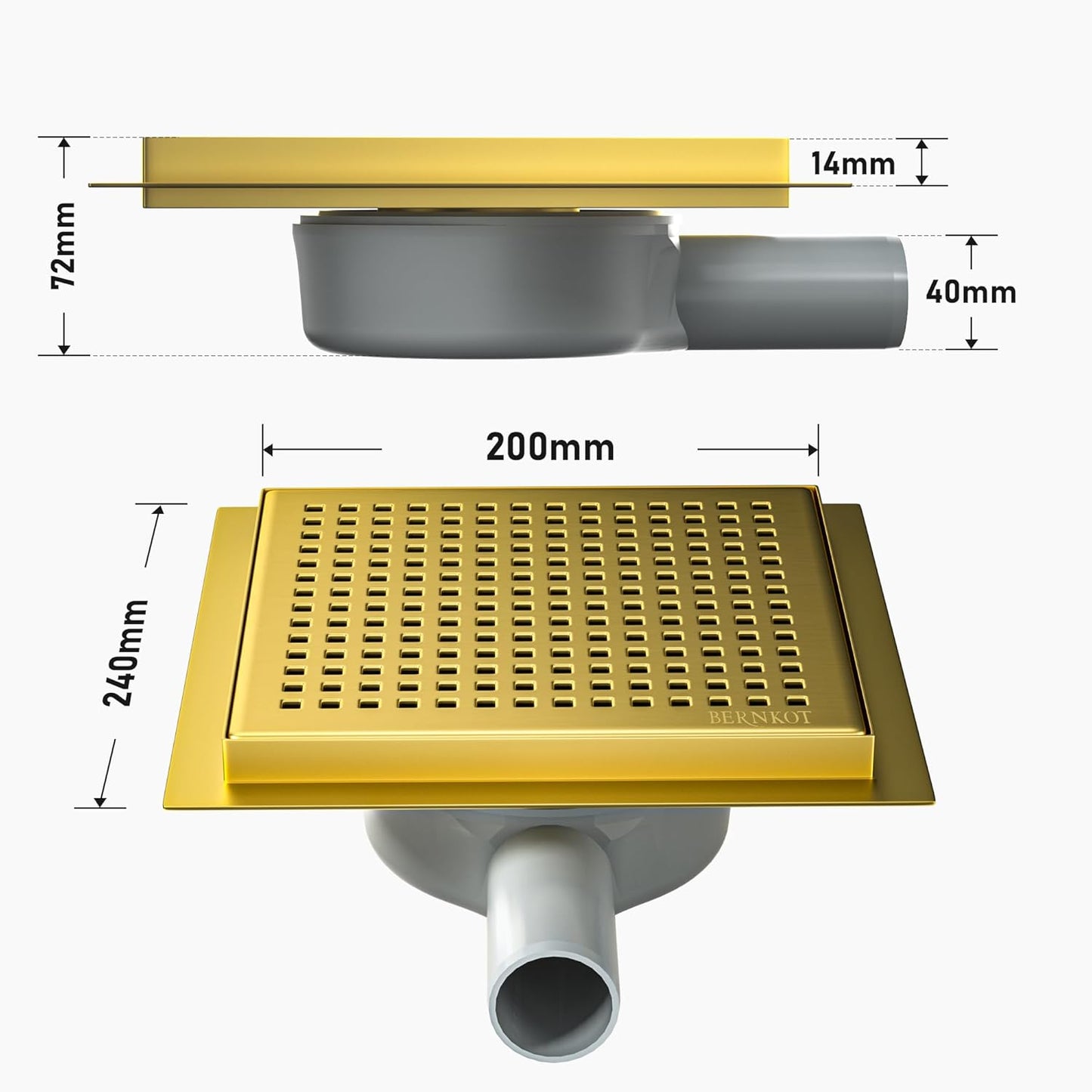 Flacher Bodenablauf mit Siphon und Haarsieb (20 cm), Gold 20cm