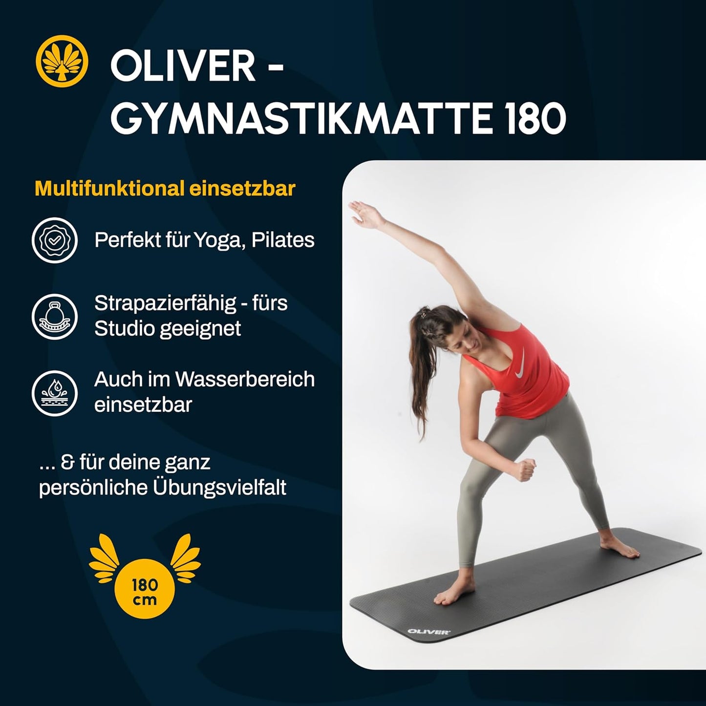 Gymnastikmatte mit Ösen, 180 x 60 x 1 cm (Mit Ösen) Anthrazit