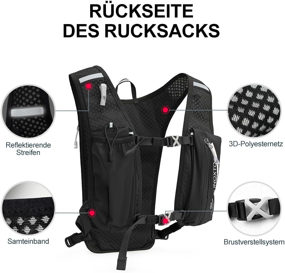 Trinkrucksack mit 1.5l Wasserblase, Schwarz und Weiss Standard