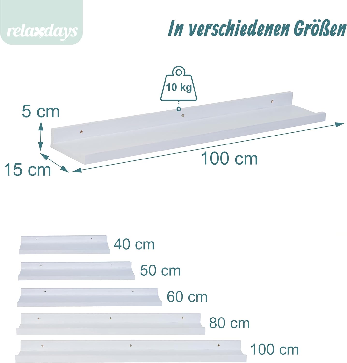 Wandregal, Weiss 5 x 100 x 15 cm