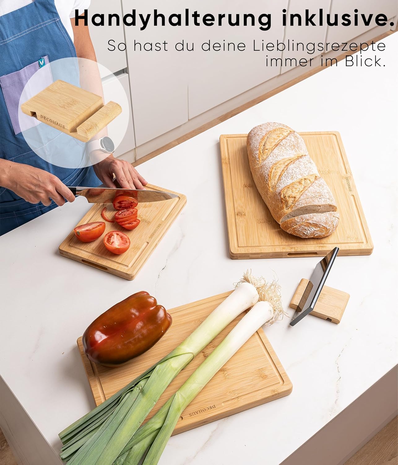 Holzschneidebrett-Set, 3er Set, Bambusholz