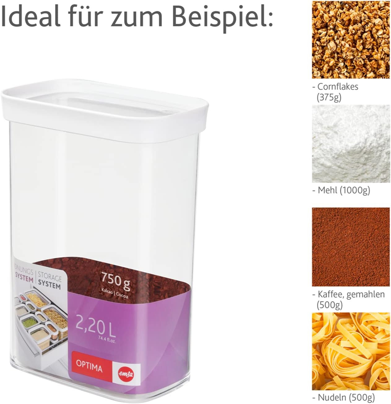 Vorratsdose Optima, 2.2 L, Trockenvorrat 2.2 L Weiss/Transparent