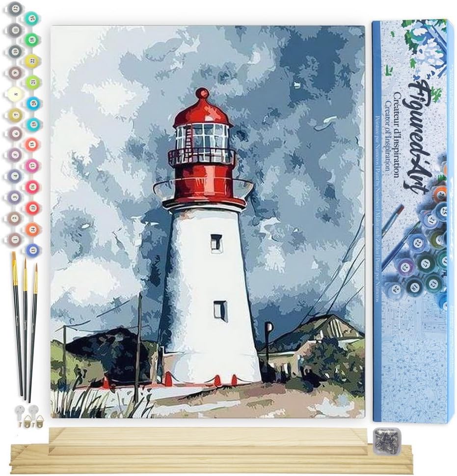Malen nach Zahlen - Leuchtturm unter dunklem Himmel, Leuchtturm unter dunklem Himmel 40x50cm Mit Keilrahmen (nicht gespannt)