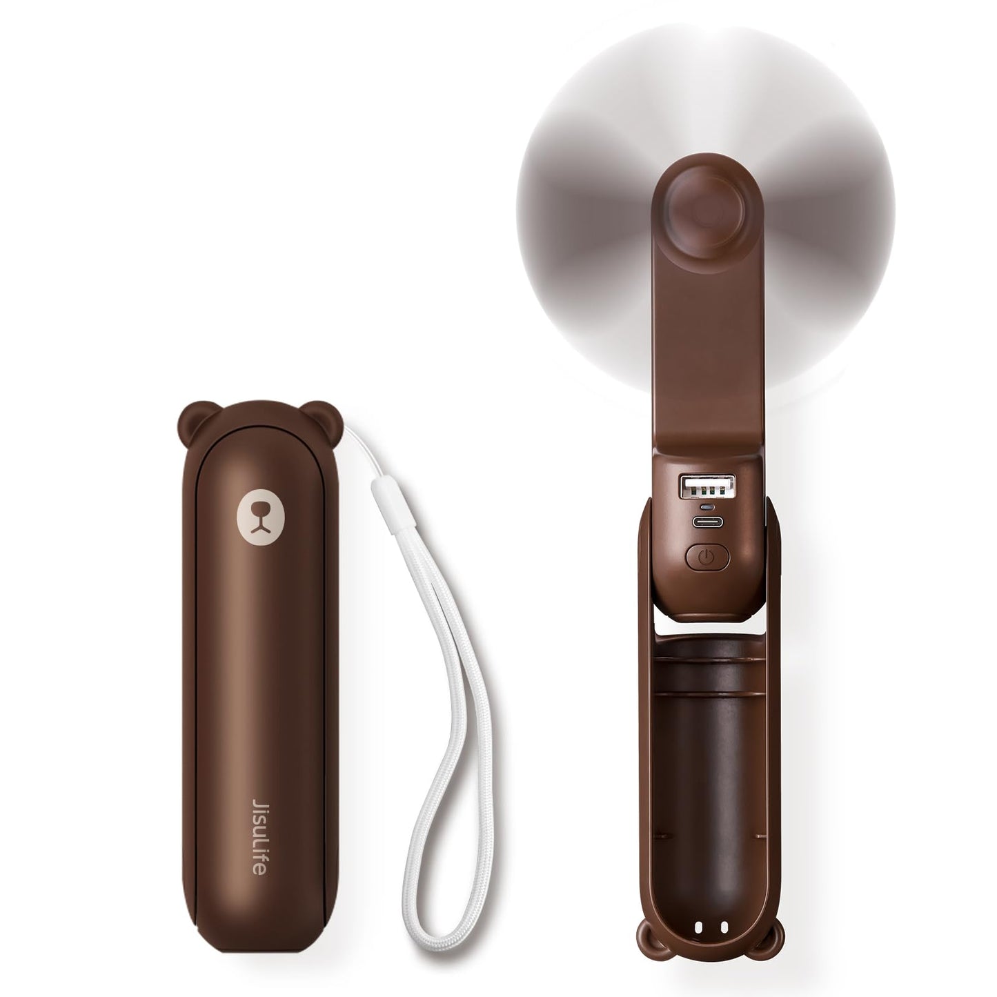 3-in-1 Mini Handventilator mit Powerbank & Taschenlampe, Braun