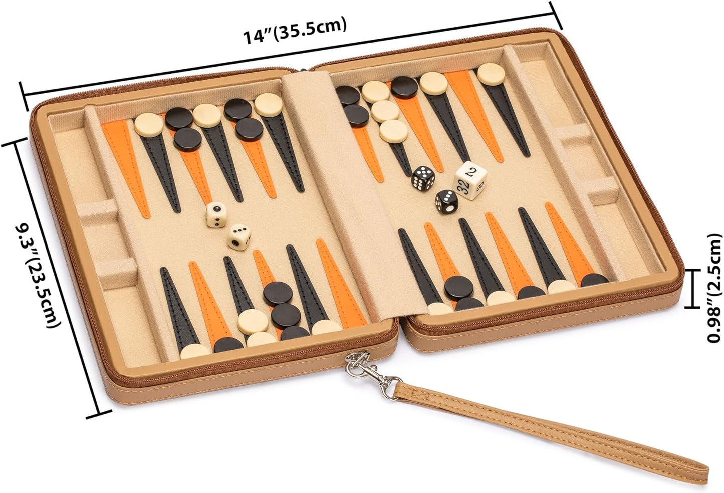 Reisespielset Backgammon mit magnetischem Spielbrett, Wheat Beige