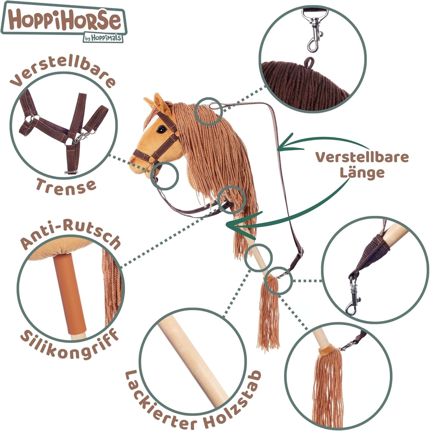Steckenpferd mit Trense, A3 - LARGE Kastanie