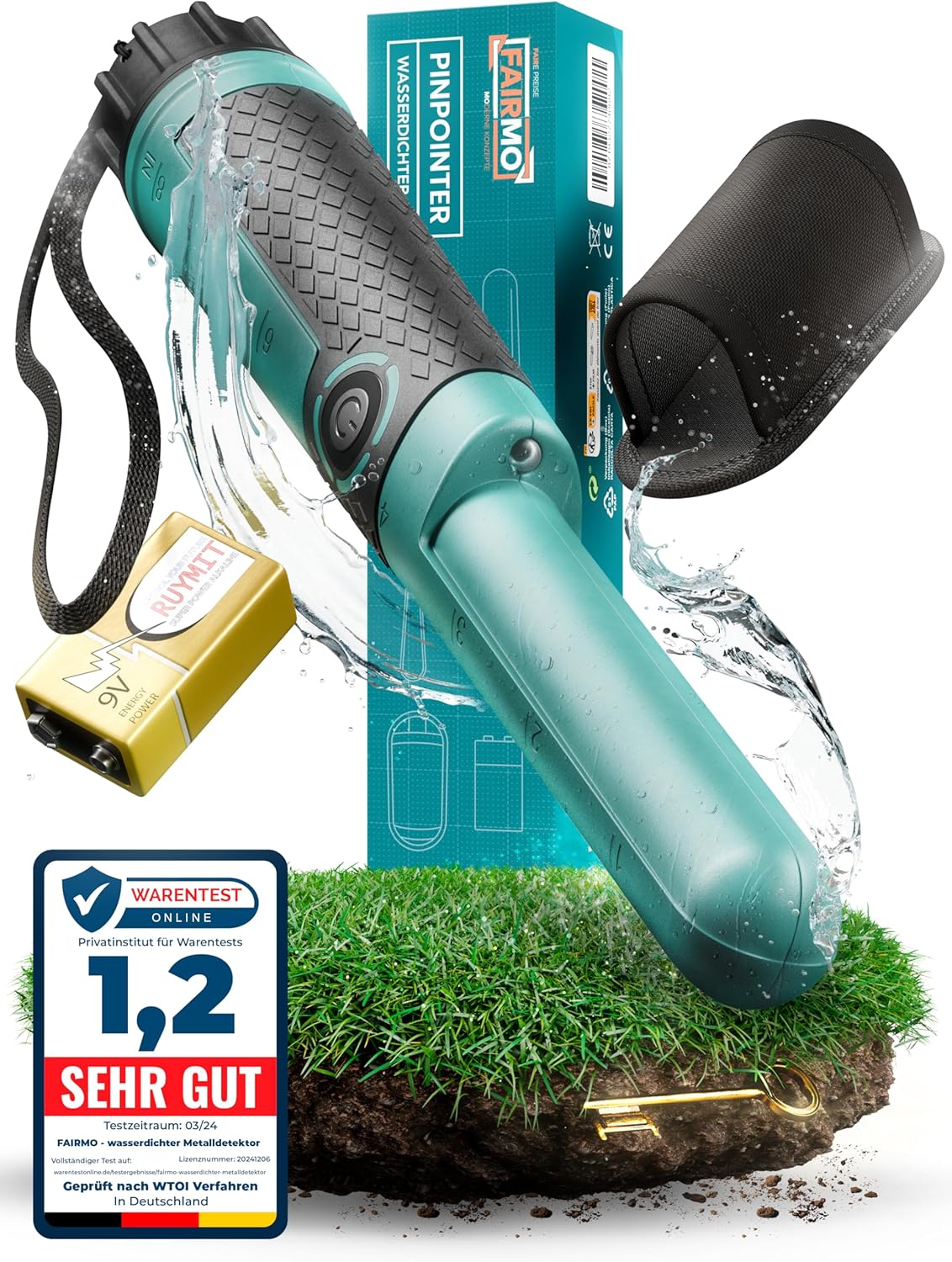 Wasserdichter Pinpointer-Metalldetektor mit LED-Licht, Grün