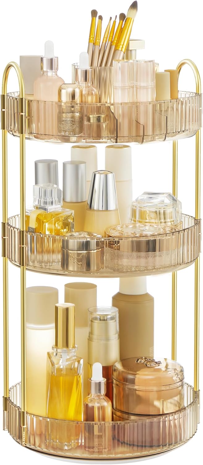 Drehbarer Make-up-Organizer, 3 Ebenen, anpassbar, Champagnergold 3 Ebenen (46H cm)