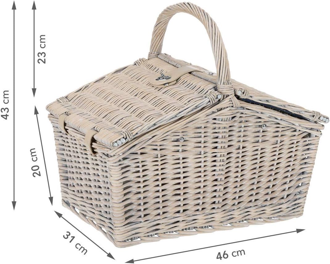 4 Personen Picknickkorb, 23-teilig, Beige - Blau Weiss