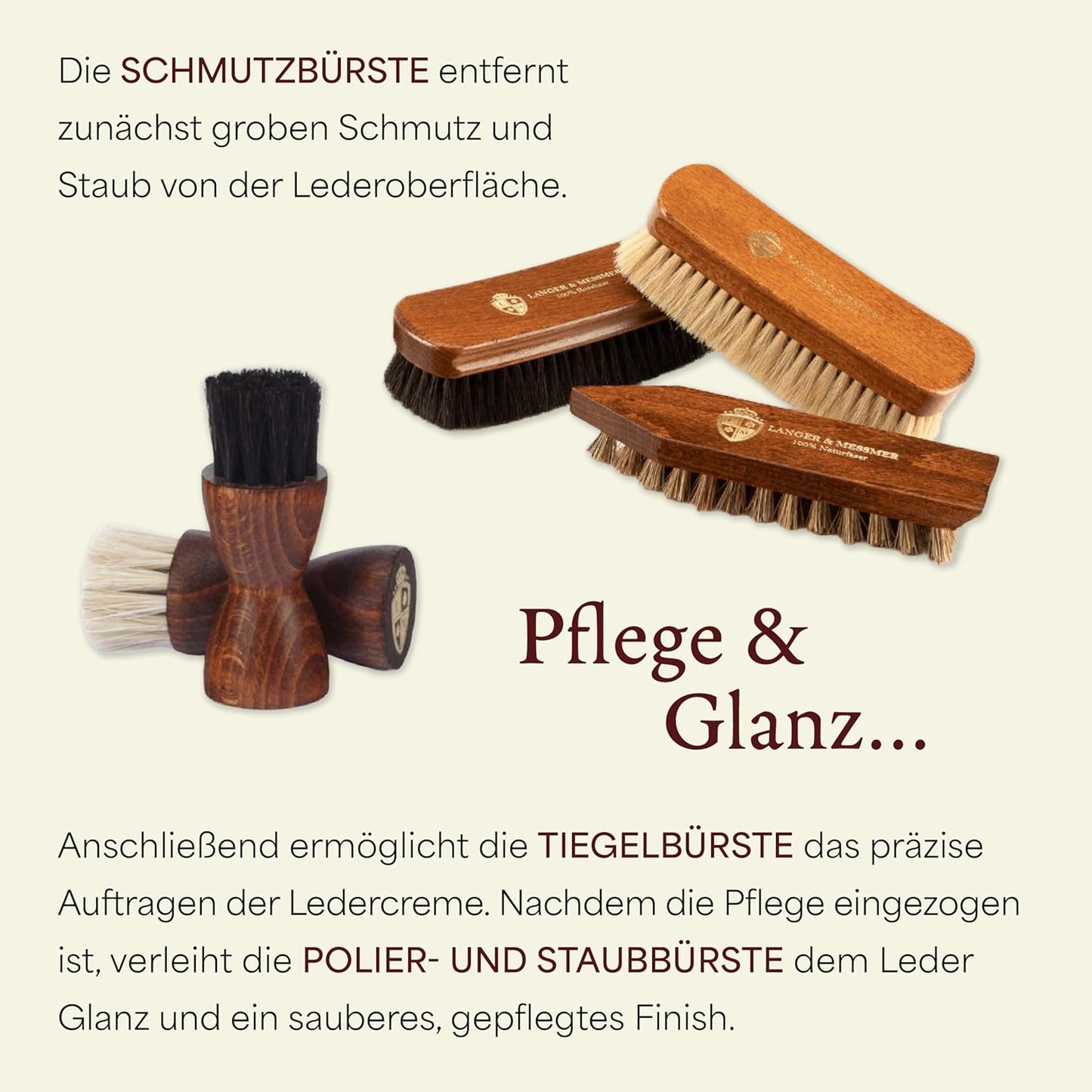 Schuhpflegeset mit Ledercremes & Rosshaarbürsten (8-teilig), 8 Teilig