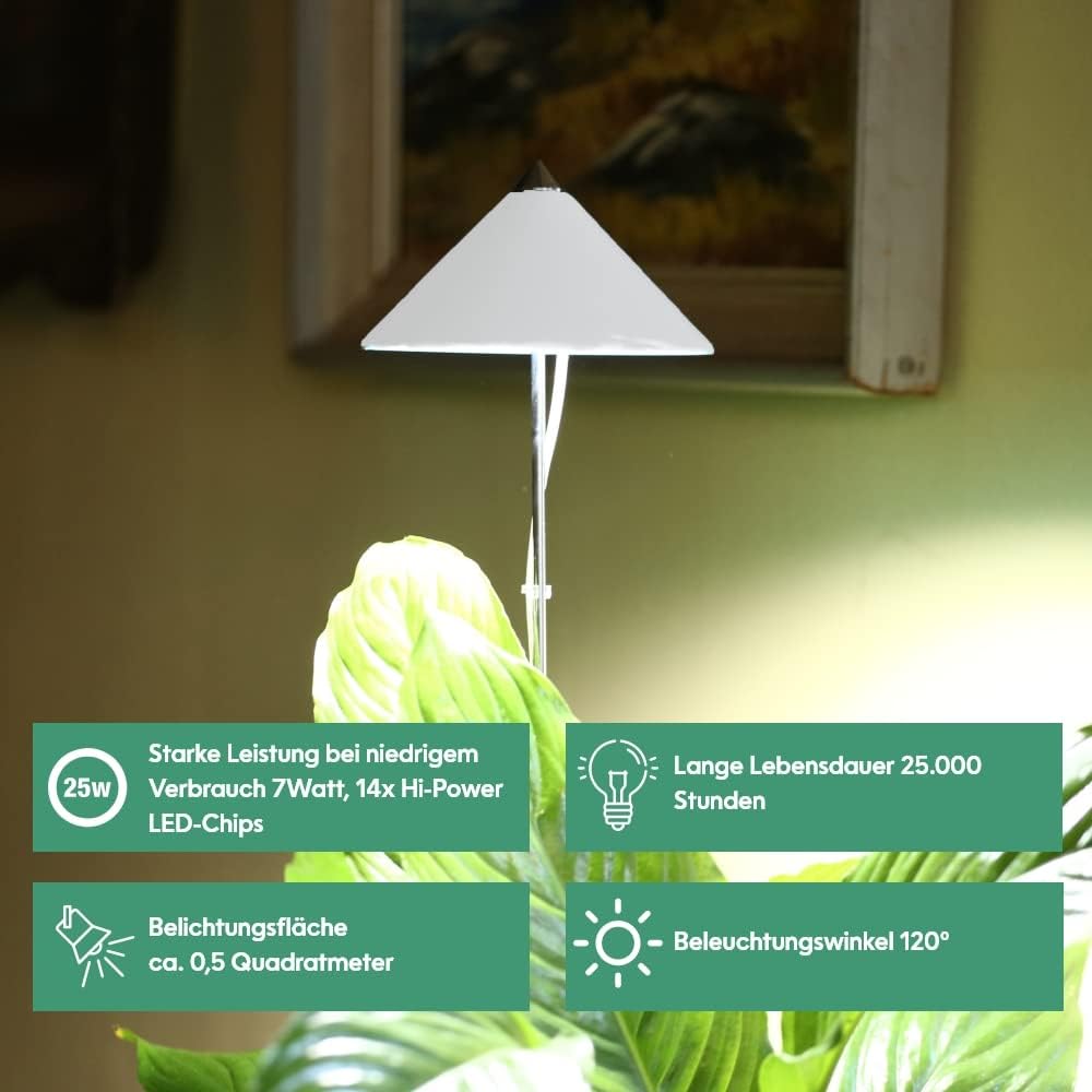 Vollspektrum Pflanzenlampe mit Teleskopstab, Weiss