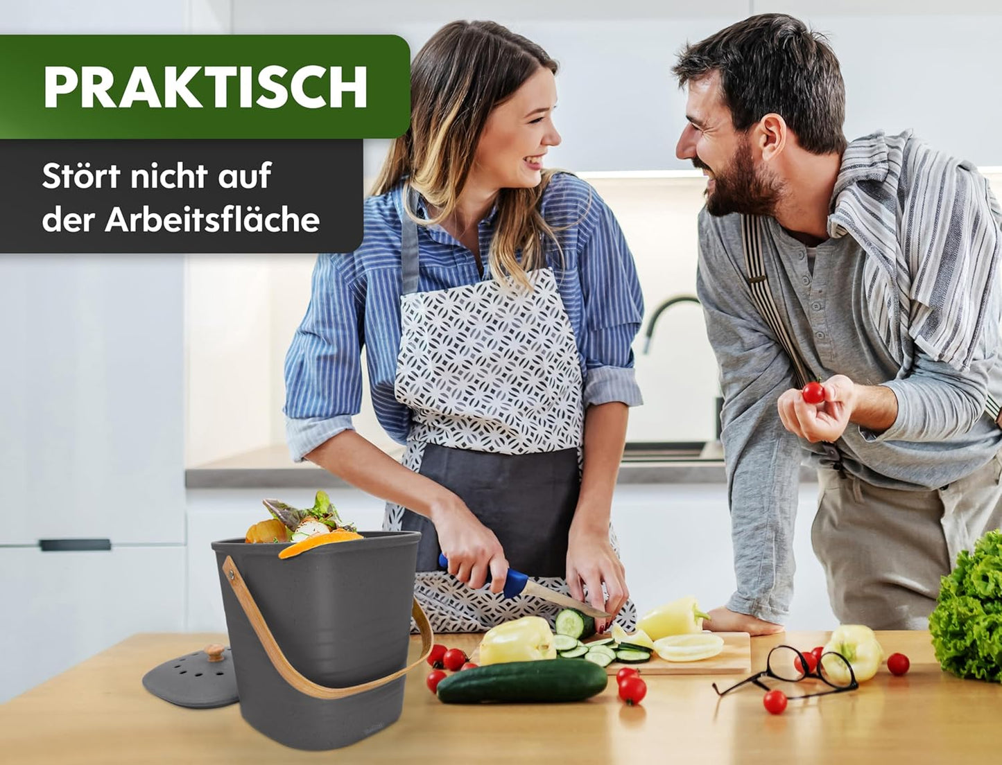 Biomülleimer mit Aktivkohlefilter, 4L Anthrazit