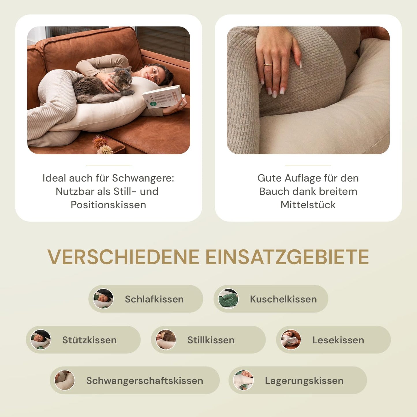 Baumwollbezug für Seitenschläferkissen (waschbar), Beige Nur Bezug