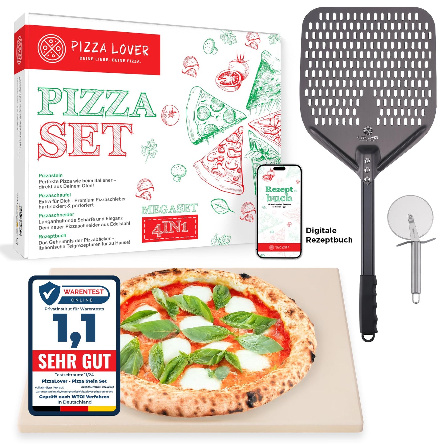 Pizzastein-Set, Set mit Roller