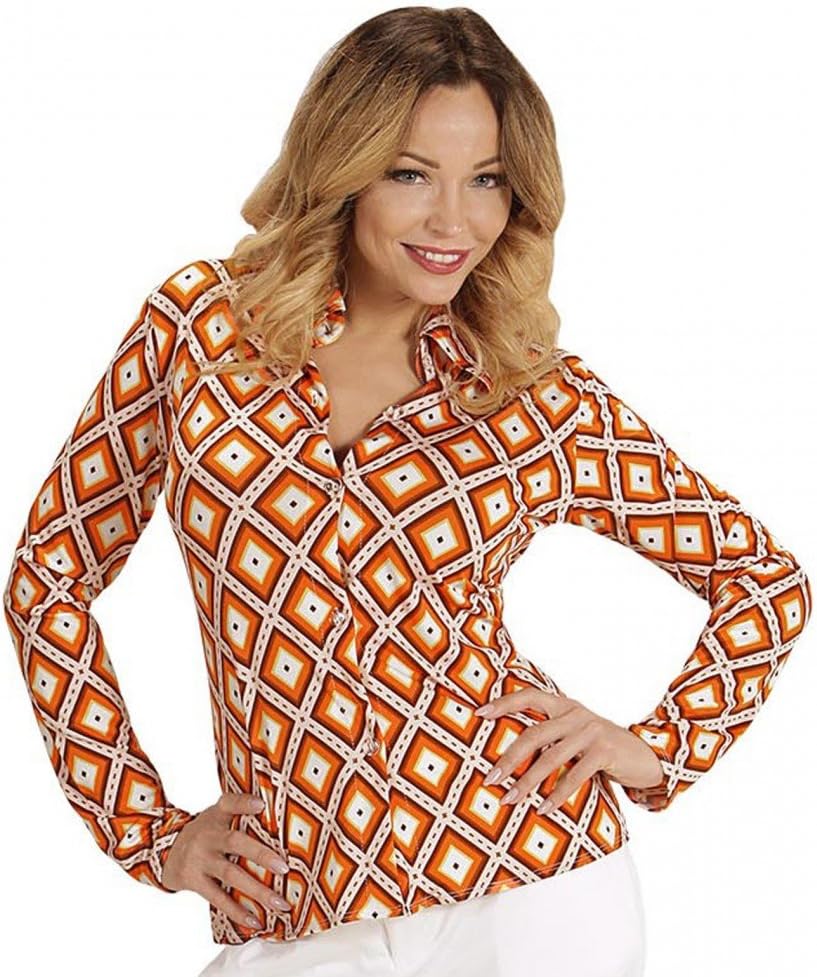 Retro 70er Jahre Damenbluse, S-M Orange/Gelb