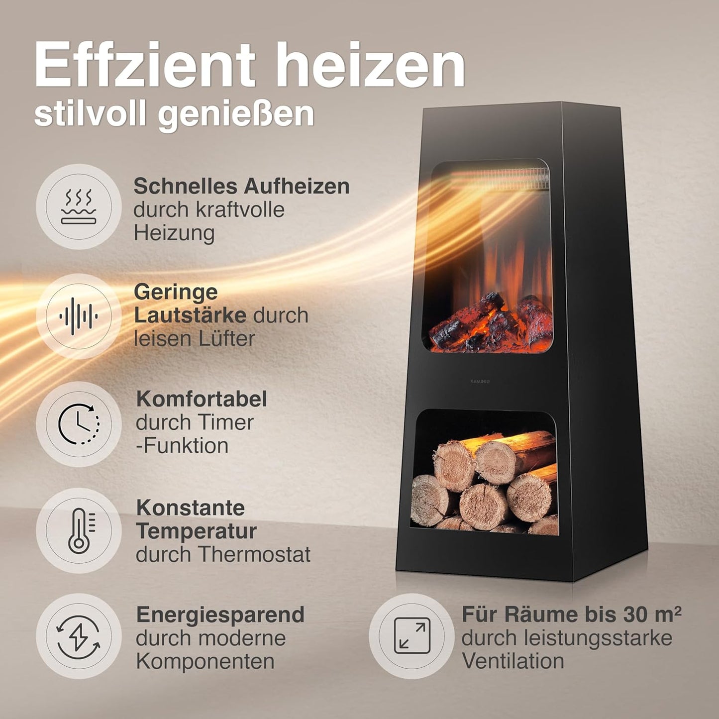 Elektrischer Kamin mit 3D-Flammeneffekt, Large