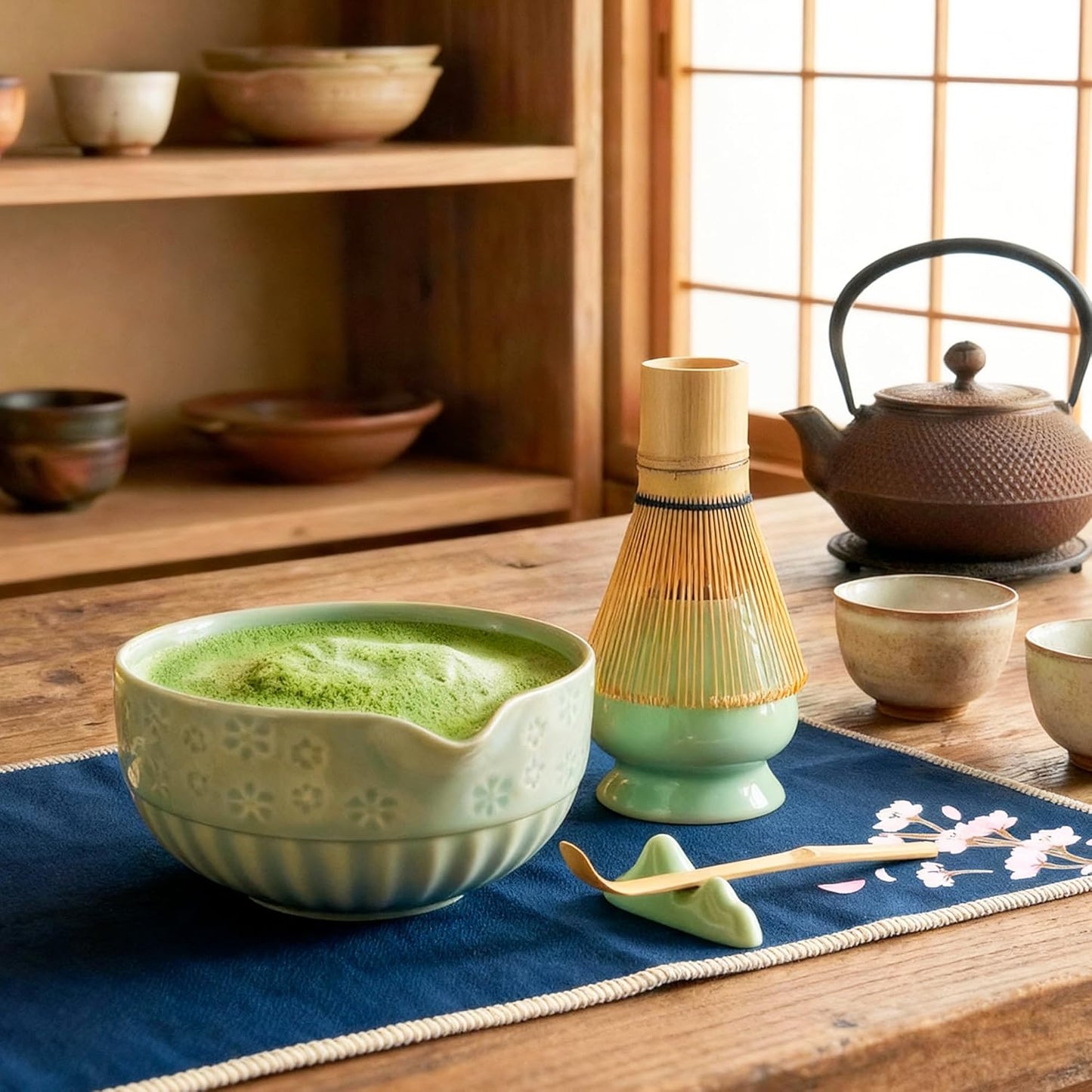 Matcha Teezeremonie-Set mit Keramikschale, Grün
