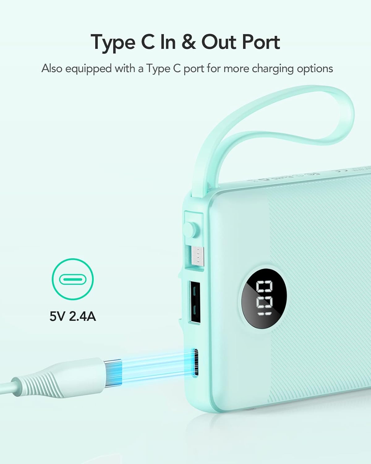 T1116 Powerbank mit 3 integrierten Kabeln, Grün