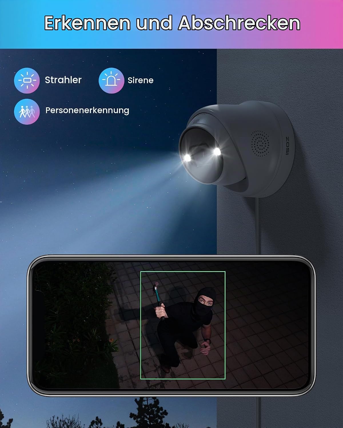 4K PoE Überwachungskamera C225 mit Personen-/Autoerkennung, Weiss 8MP