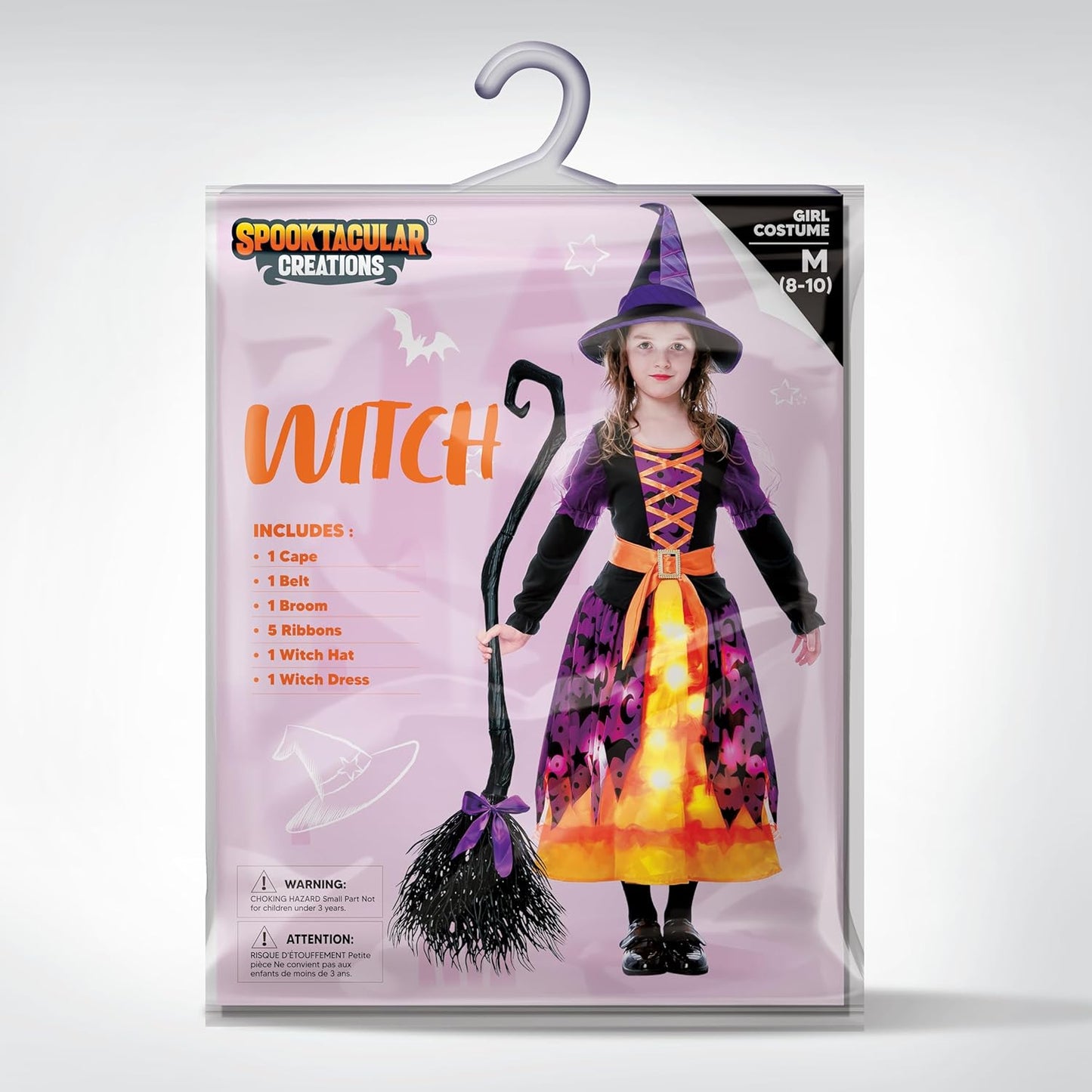 Hexenkostüm für Mädchen, Orange Medium (8-10 yrs)