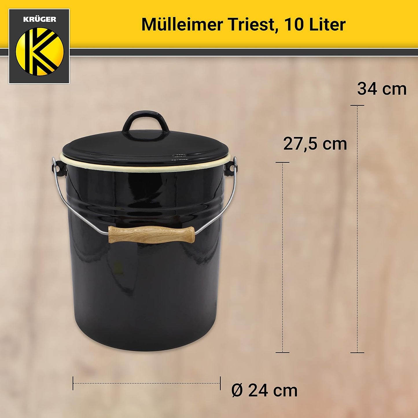 Mülleimer mit Griff und Deckel, 10 Liter Triest