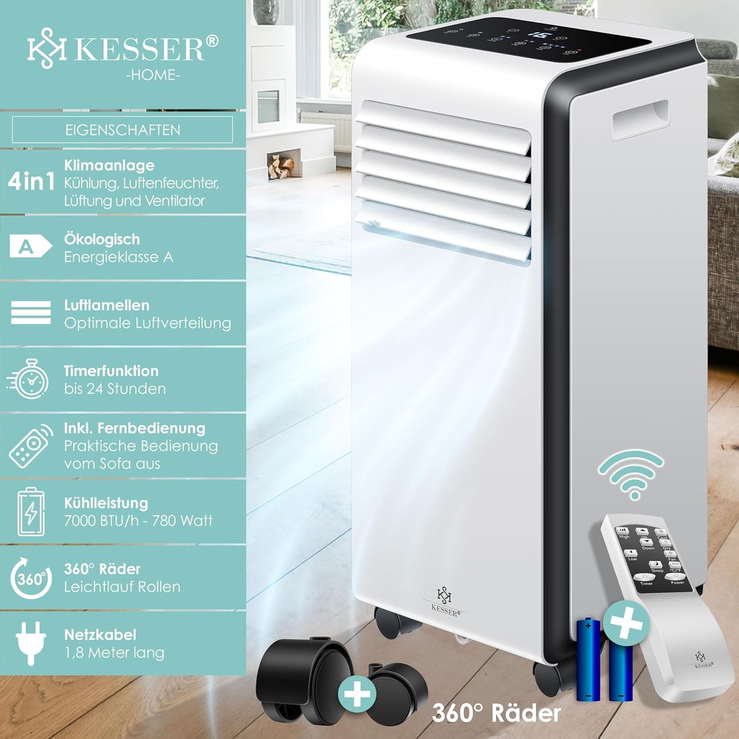 Mobiles Klimagerät, 7000BTU Weiss