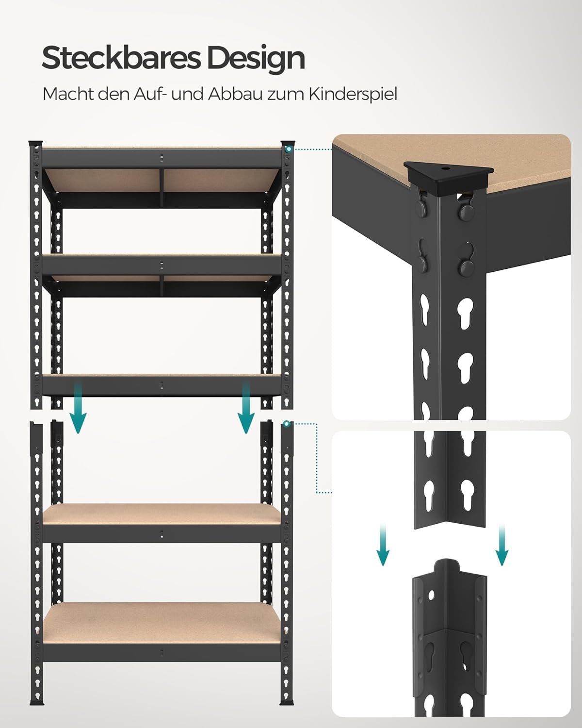 Schwerlastregal mit 5 Ablagen (875 kg Tragkraft), 30T x 75B x 150H cm Schwarz 1