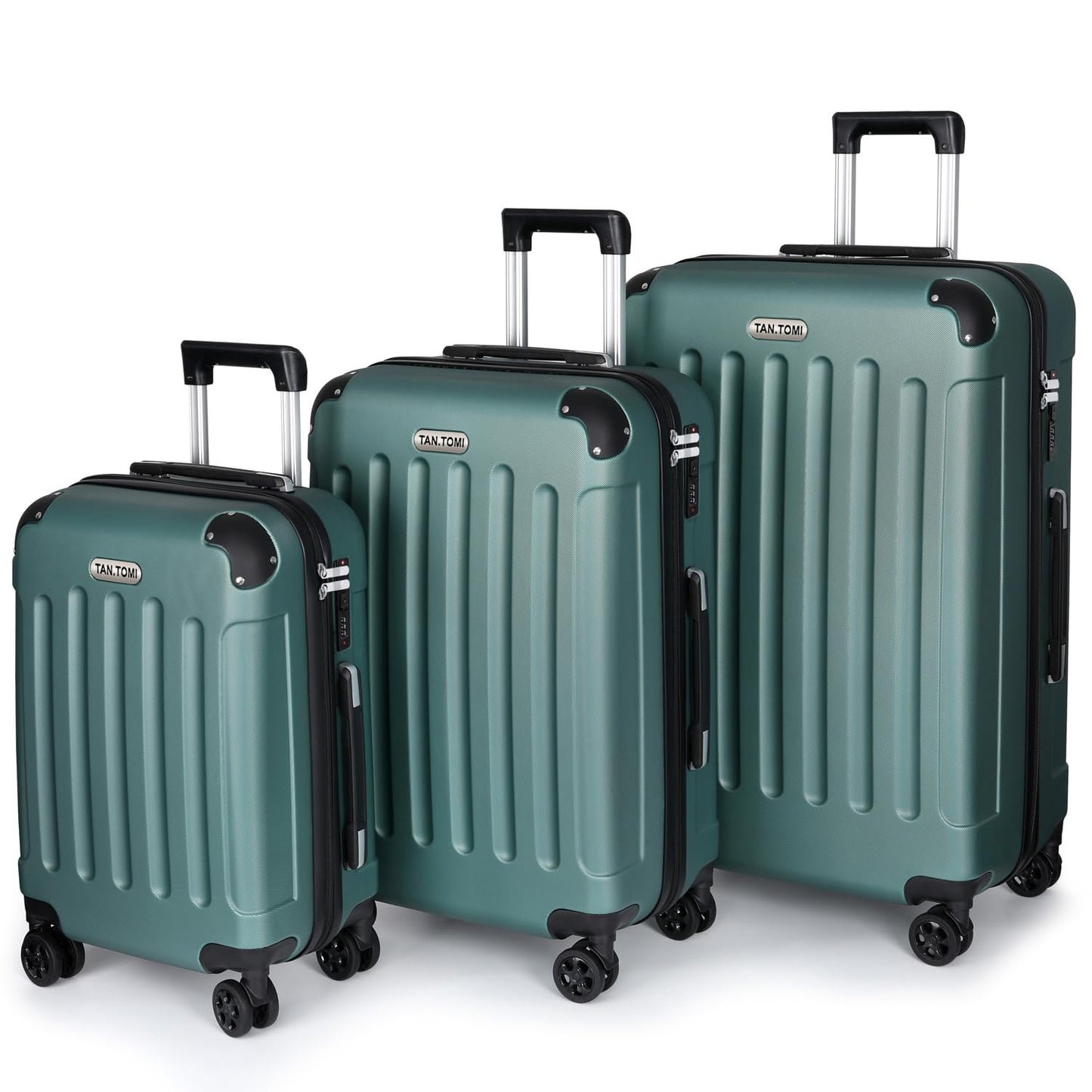 Hartschalenkoffer-Set mit Rollen (3-teilig), Helles Dunkelgrün Kofferset (20/24/28 Zoll)