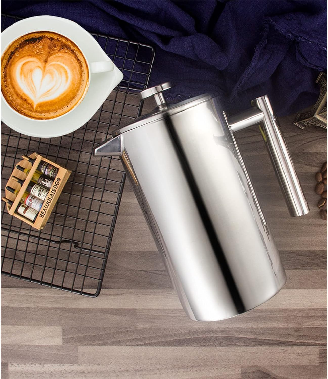 French Press Kaffeebereiter 1,5L Edelstahl, Silber 1500ml