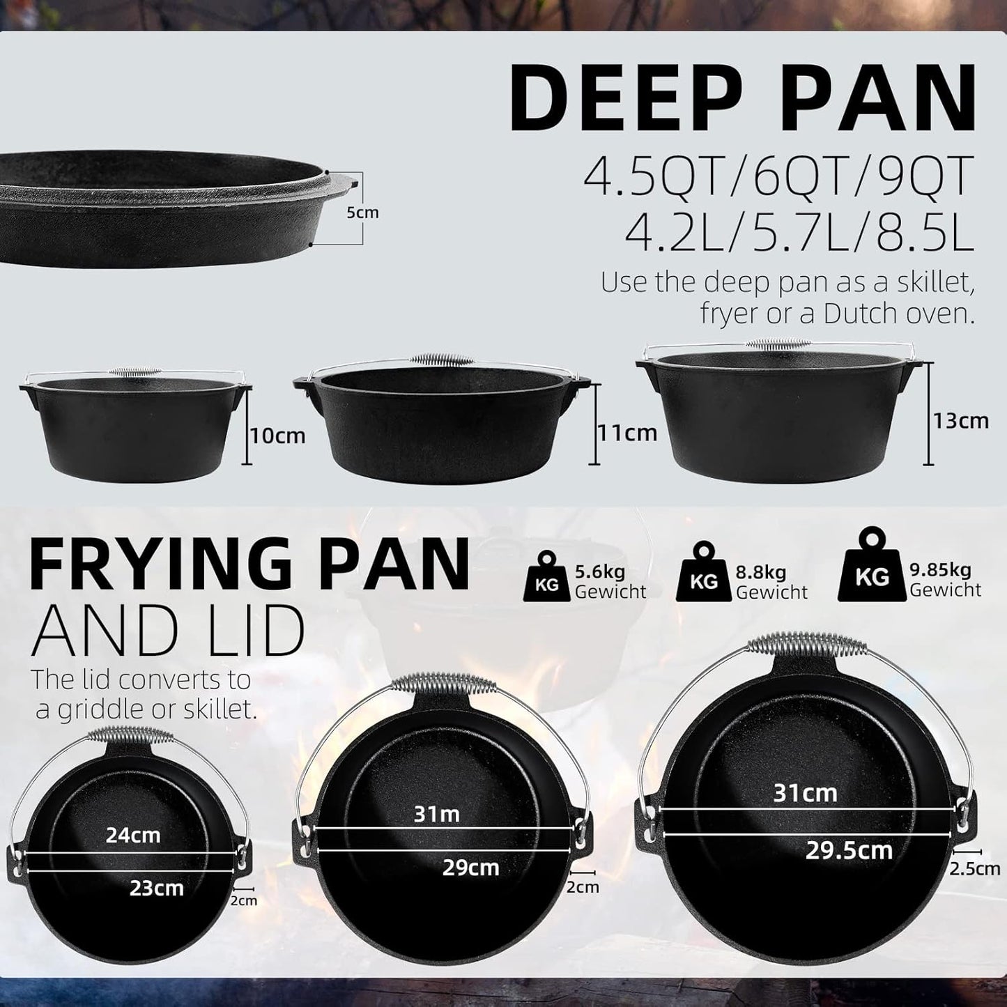 Dutch Oven Camping Set, 4,2 L, Ohne Beine