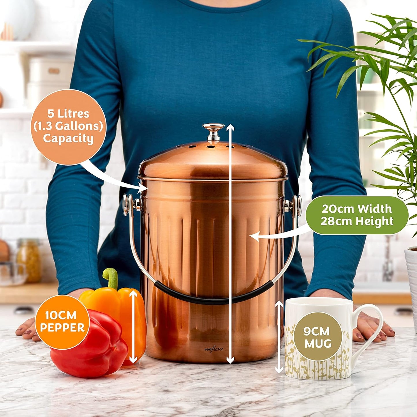 Kompostbehälter, Matt Kupfer 5 Liter