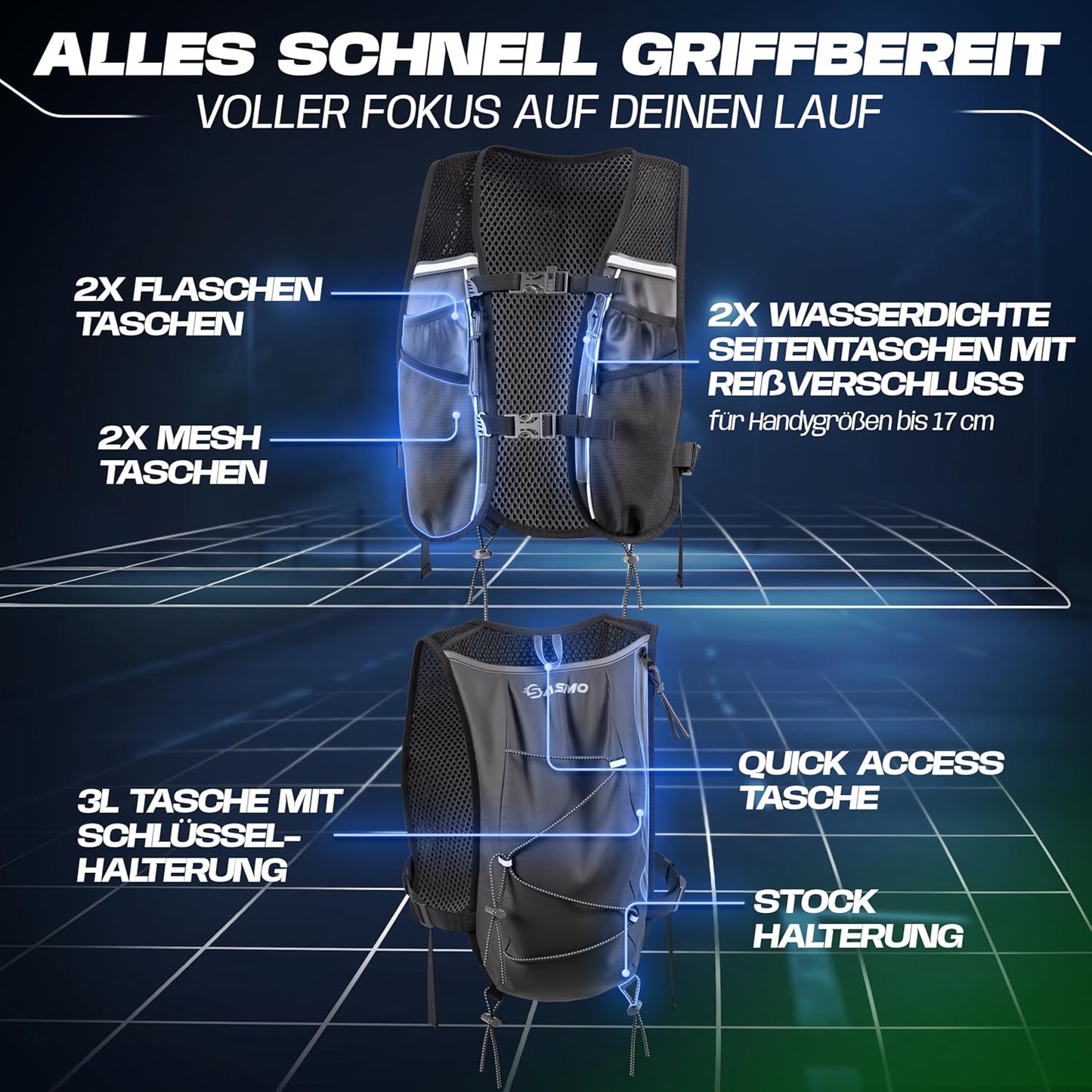 Ultraleichte Laufweste, 5L - schwarz - mit 1x250ml 5L