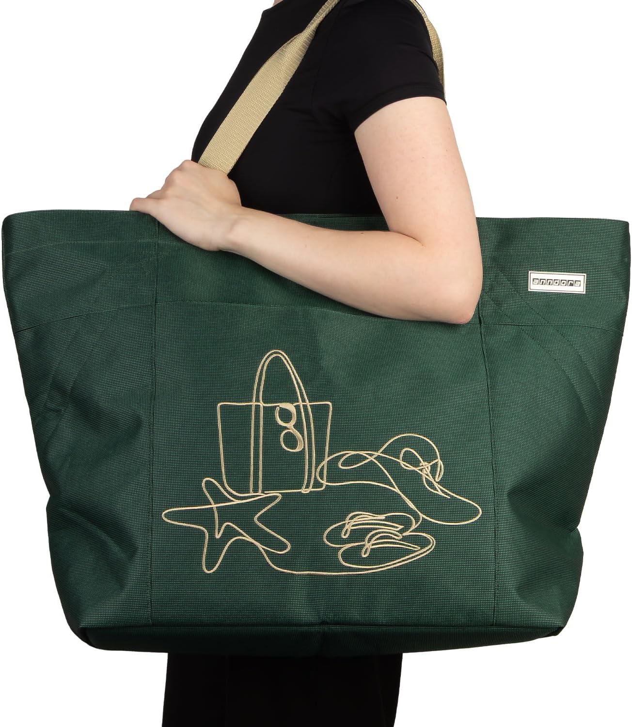 Strandtasche, Grün Bestickt