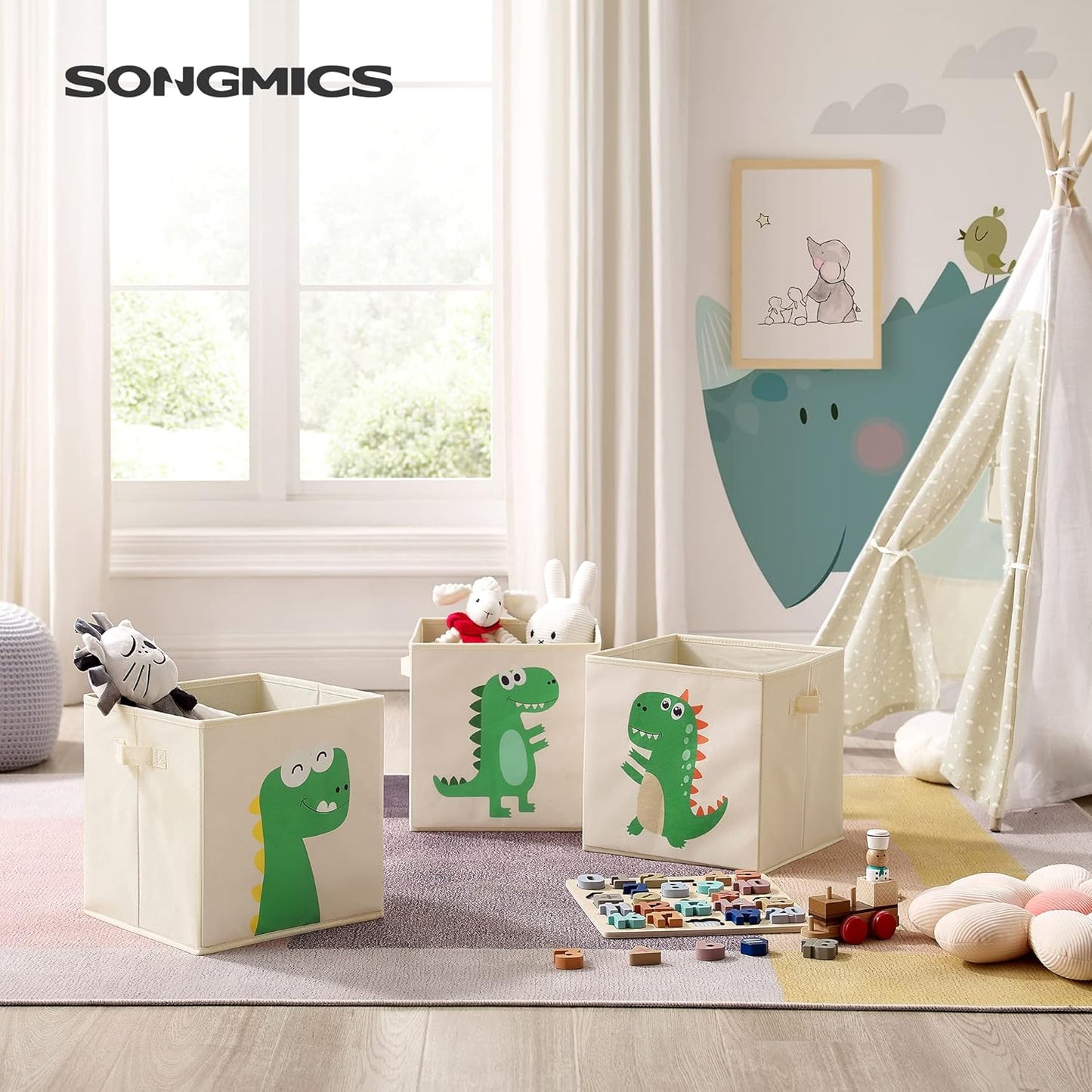 Faltbare Aufbewahrungskörbe mit Dinosaurier-Motiv (3er Set)
