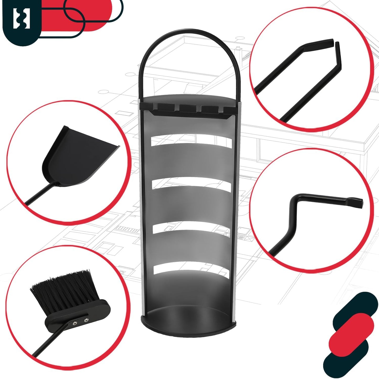 Edelstahl Kamingarnitur Set (5-teilig)