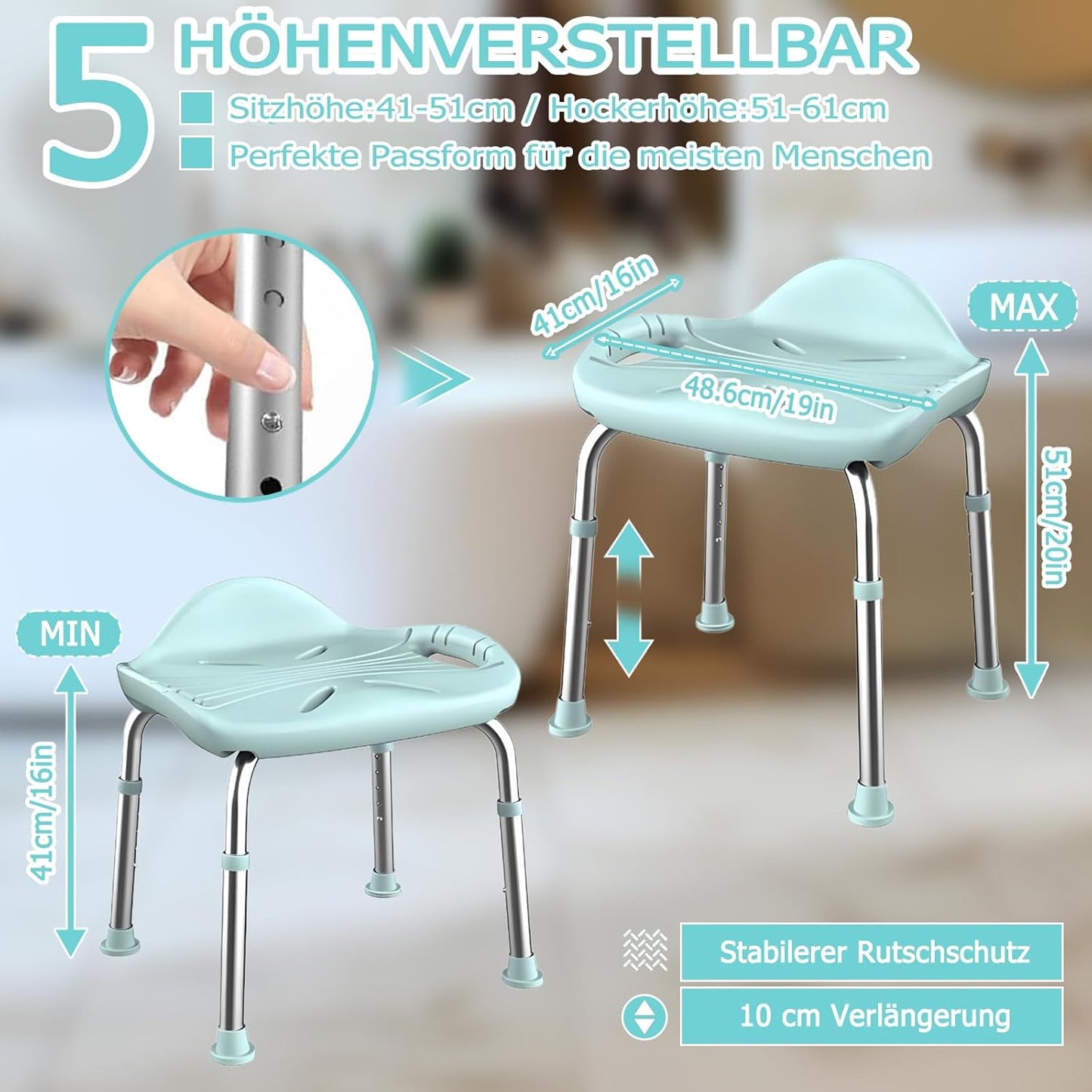 Höhenverstellbarer Duschhocker, Green Wide 48.6cm