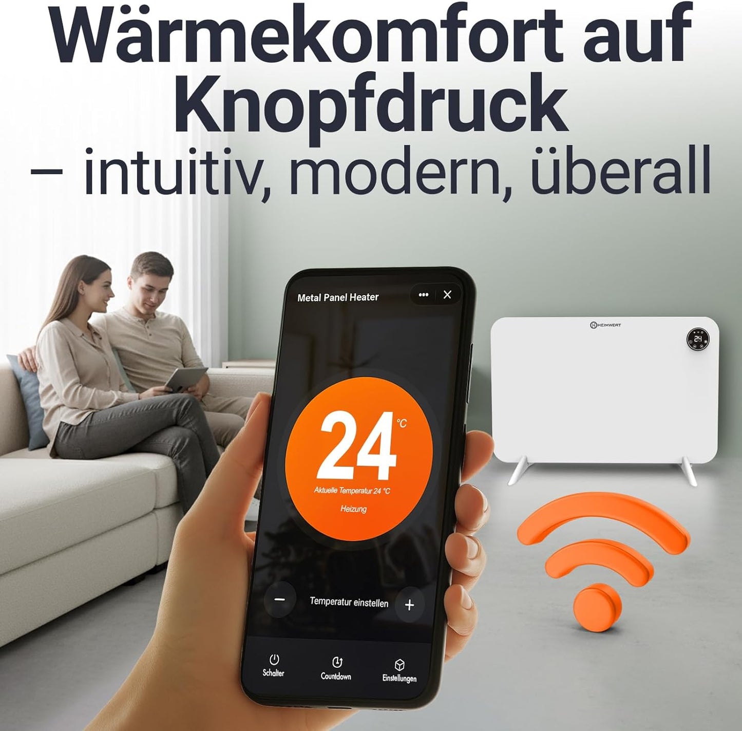 Infrarot Wandheizung mit Thermostat & App-Steuerung, Watt 450