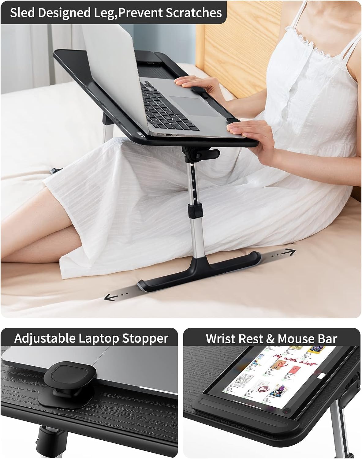 Höhenverstellbarer Lapdesk, Schwarz 52*30 cm