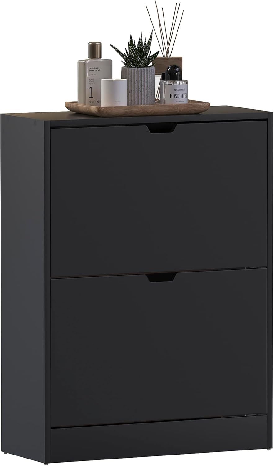 Schuhschrank mit 2 Klappschubladen, Schwarz