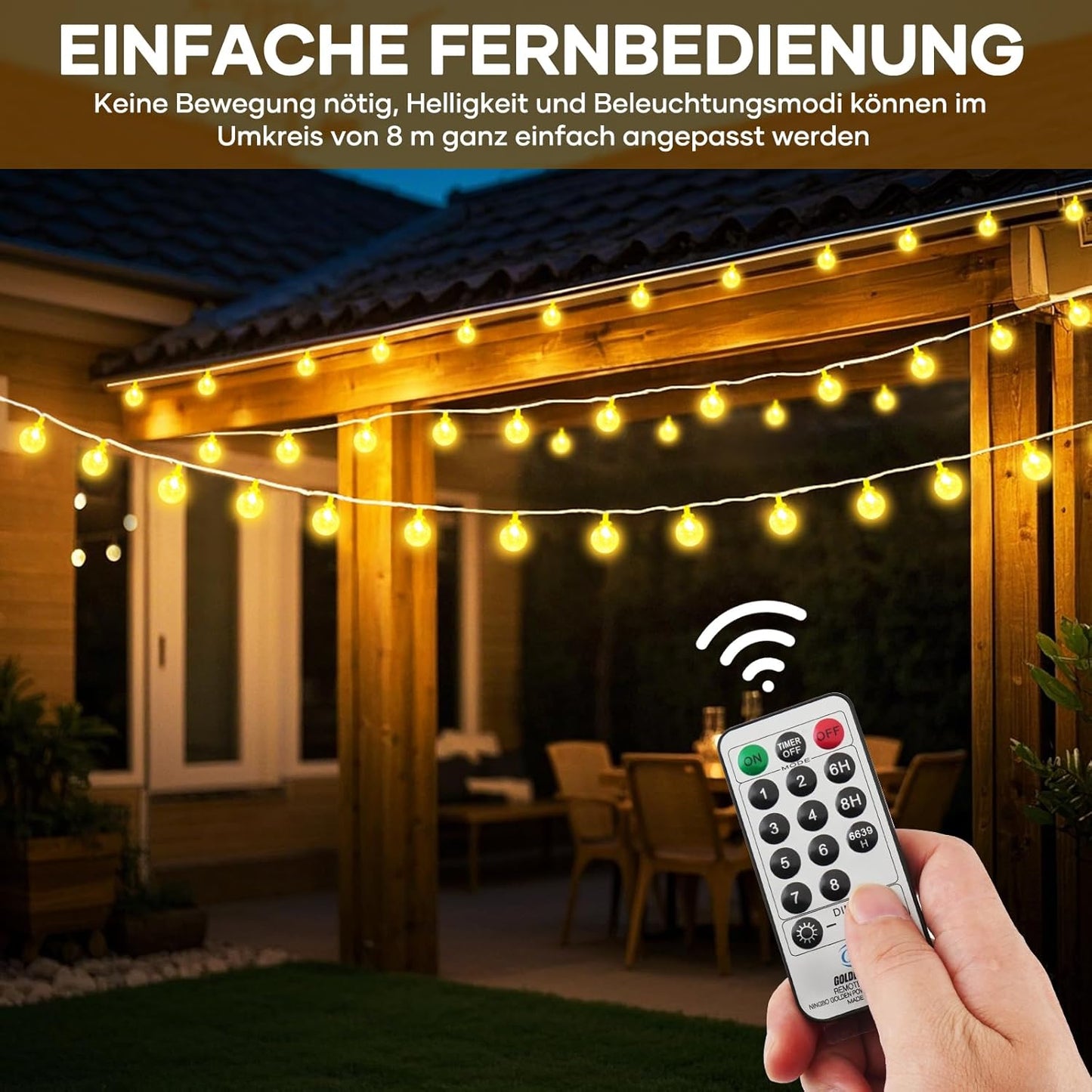 LED Lichterkette mit Fernbedienung, 200 LEDs, 8 Modi, dimmbar, Warmweiß-a 27M