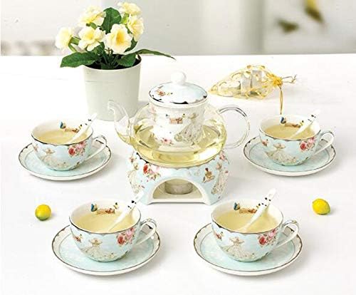 Teekanne mit Stövchen und Teesieb, Blau